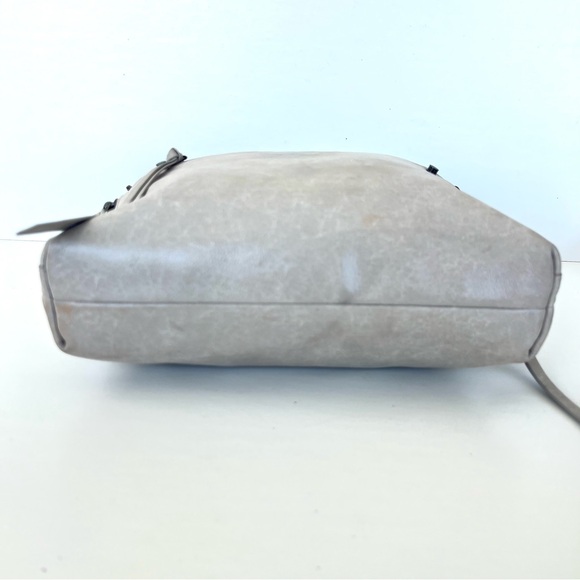 BOTKIER Logan Smooth Light Gray Leather Zip Detailed Hobo Shoulder Bag Tote - Picture 14 of 16